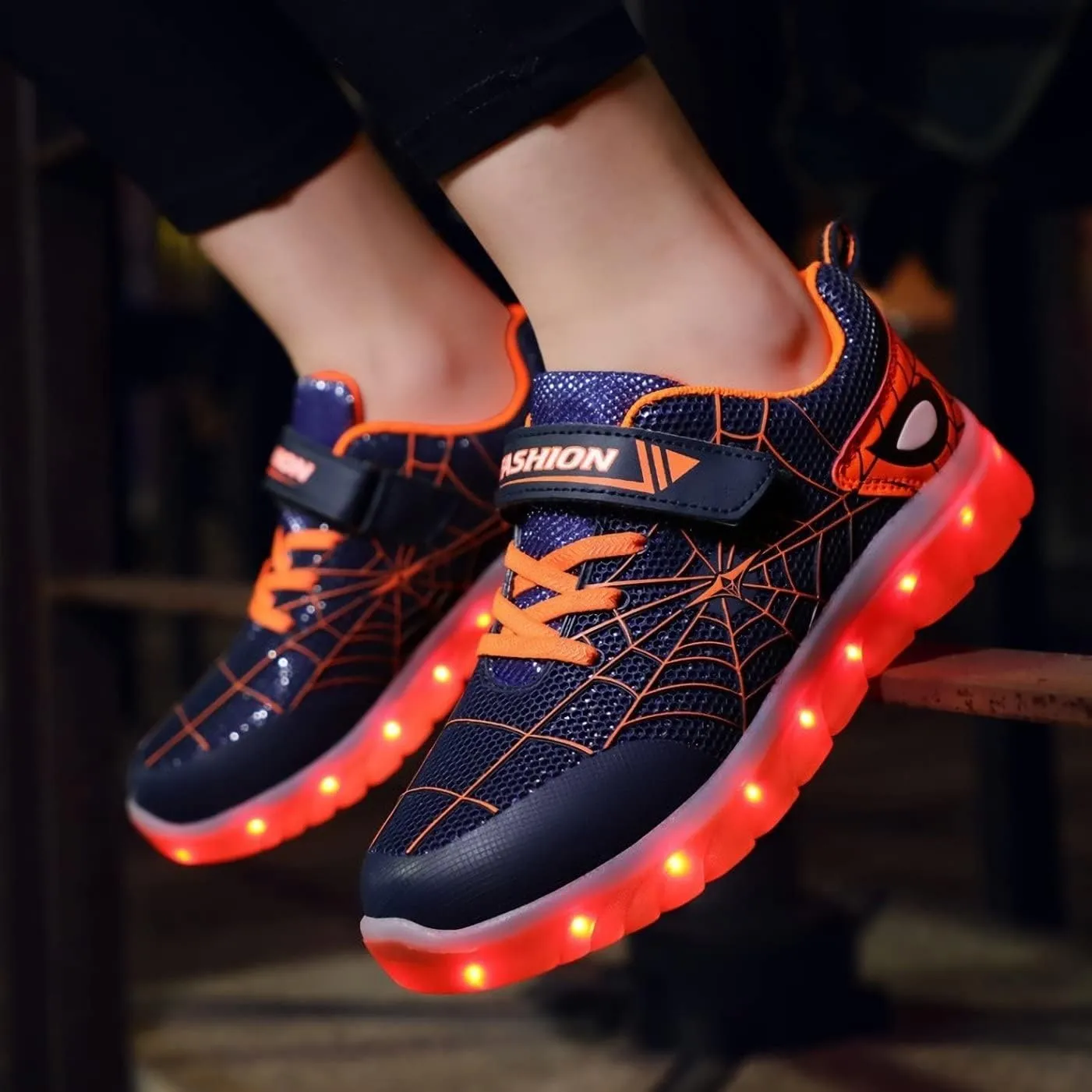 Kids Led Light Up Shoes Flash Sneakers with Spider Upper USB Charge Luminous Trainers for Boys Girls Toddles