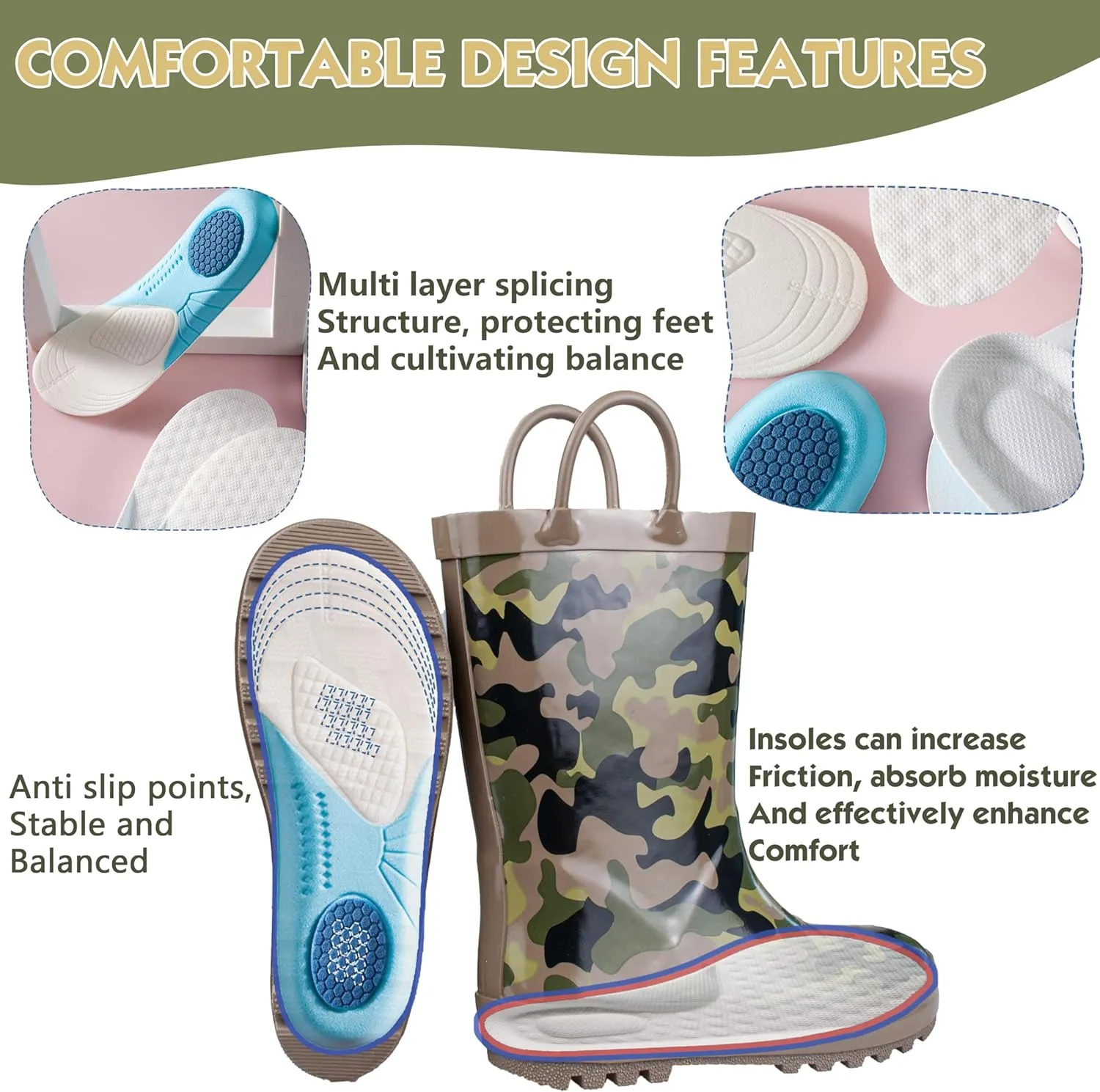 Kids Rain Boots with Cotton Lining, Rubber Construction, Prints for Comfort and Style