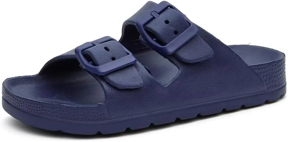 Kids Slides Sandals for Boys Girls Toddler Double Buckle Adjustable Flat Sandals Beach Pool Shower Shoes