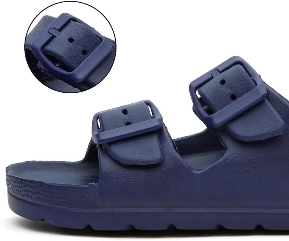 Kids Slides Sandals for Boys Girls Toddler Double Buckle Adjustable Flat Sandals Beach Pool Shower Shoes