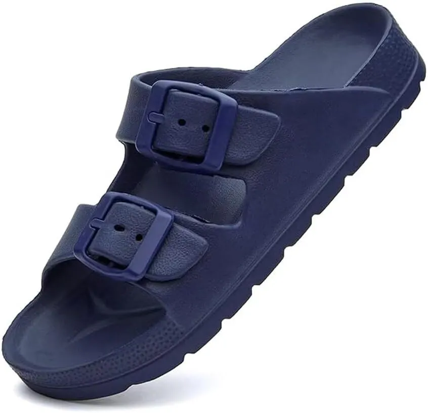 Kids Slides Sandals for Boys Girls Toddler Double Buckle Adjustable Flat Sandals Beach Pool Shower Shoes