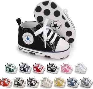 KIDSUN Unisex Baby Boys Girls High Top Sneaker Soft Anti-Slip Sole Newborn Infant First Walkers Canvas Denim Shoes