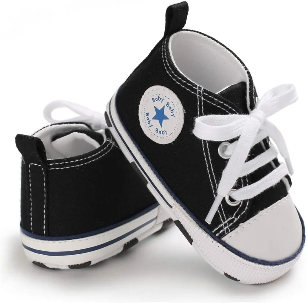 KIDSUN Unisex Baby Boys Girls High Top Sneaker Soft Anti-Slip Sole Newborn Infant First Walkers Canvas Denim Shoes