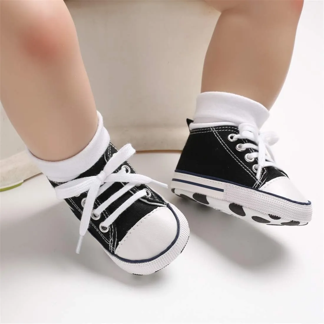 KIDSUN Unisex Baby Boys Girls High Top Sneaker Soft Anti-Slip Sole Newborn Infant First Walkers Canvas Denim Shoes