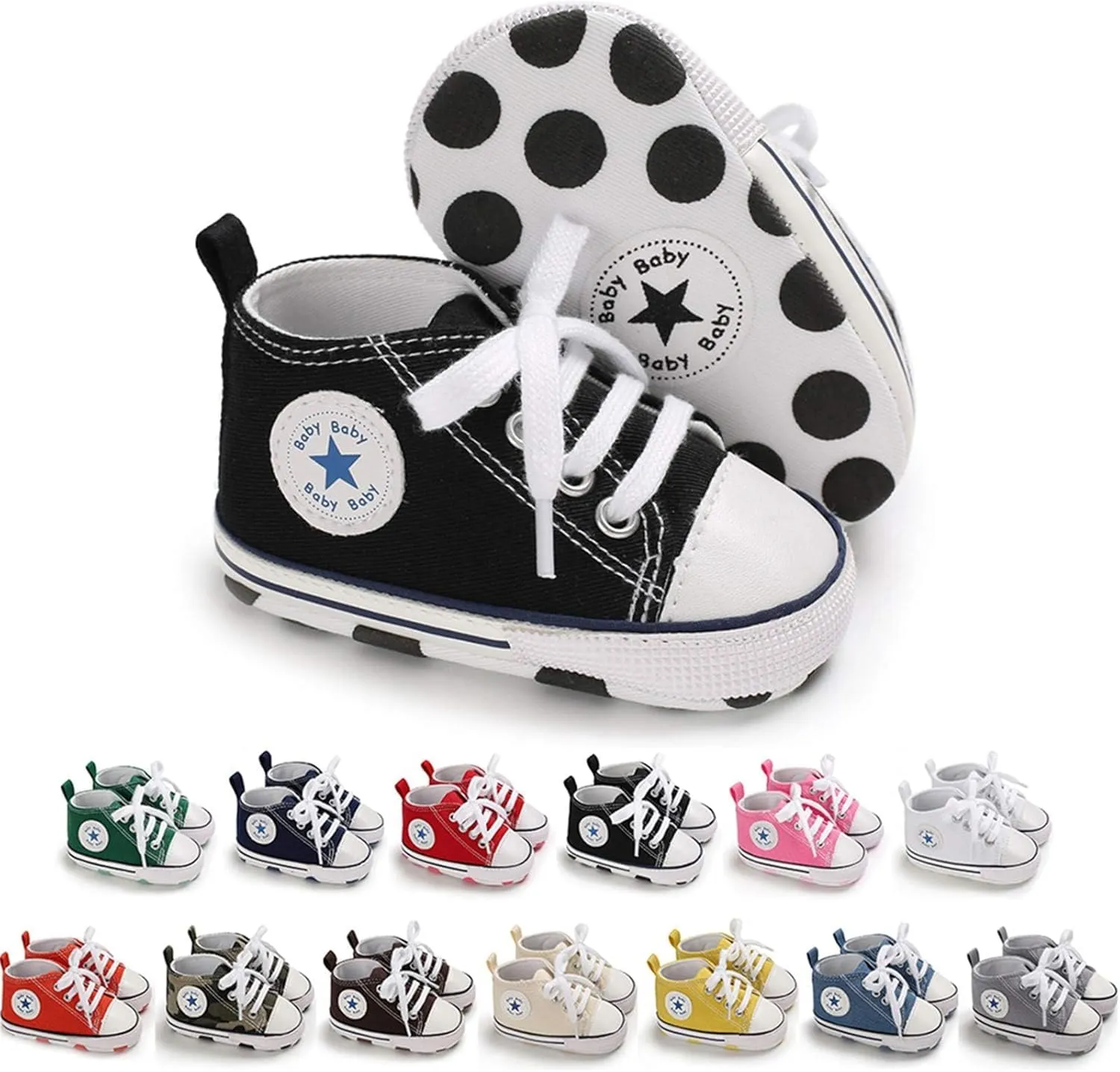 KIDSUN Unisex Baby Boys Girls High Top Sneaker Soft Anti-Slip Sole Newborn Infant First Walkers Canvas Denim Shoes