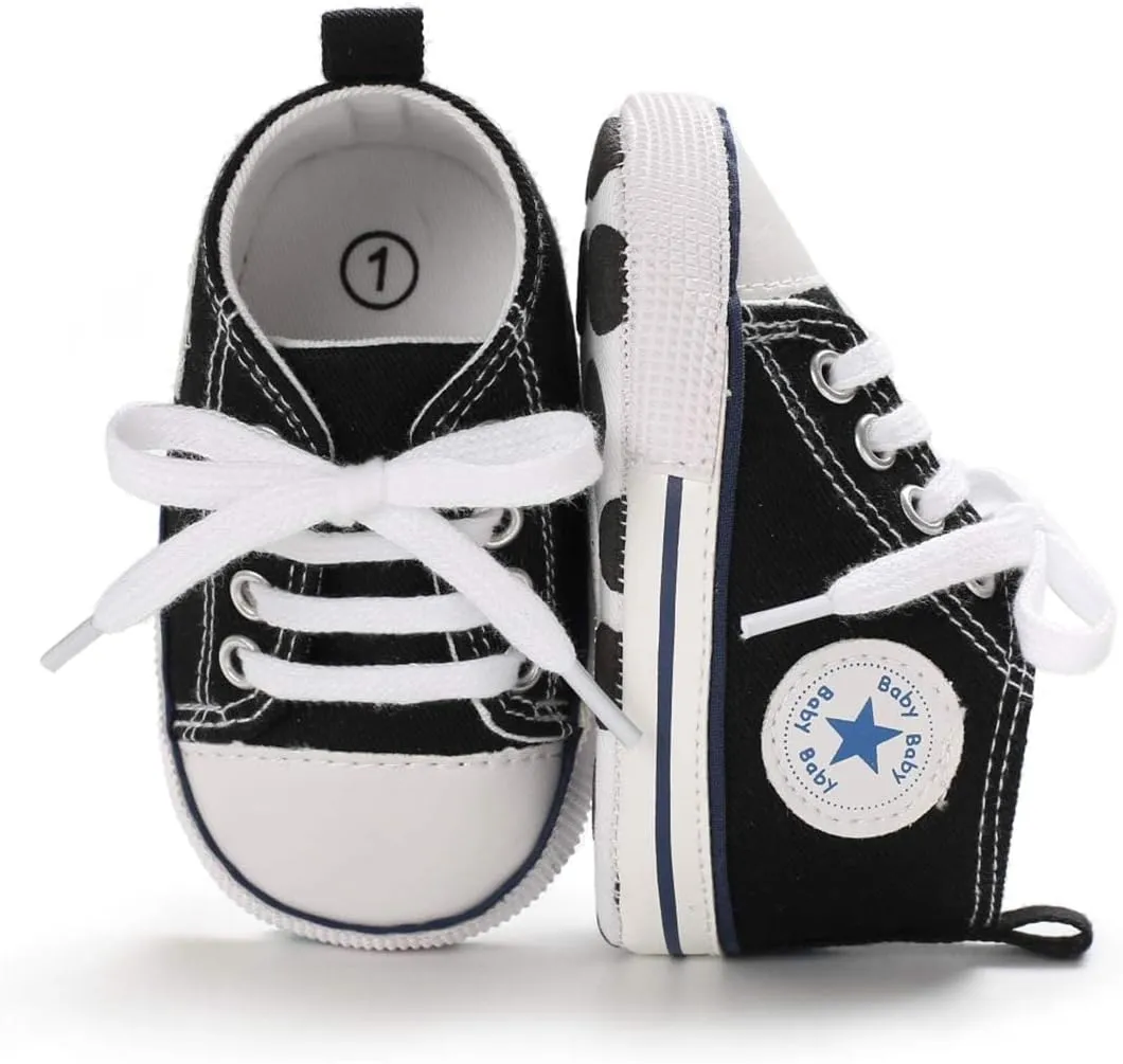 KIDSUN Unisex Baby Boys Girls High Top Sneaker Soft Anti-Slip Sole Newborn Infant First Walkers Canvas Denim Shoes