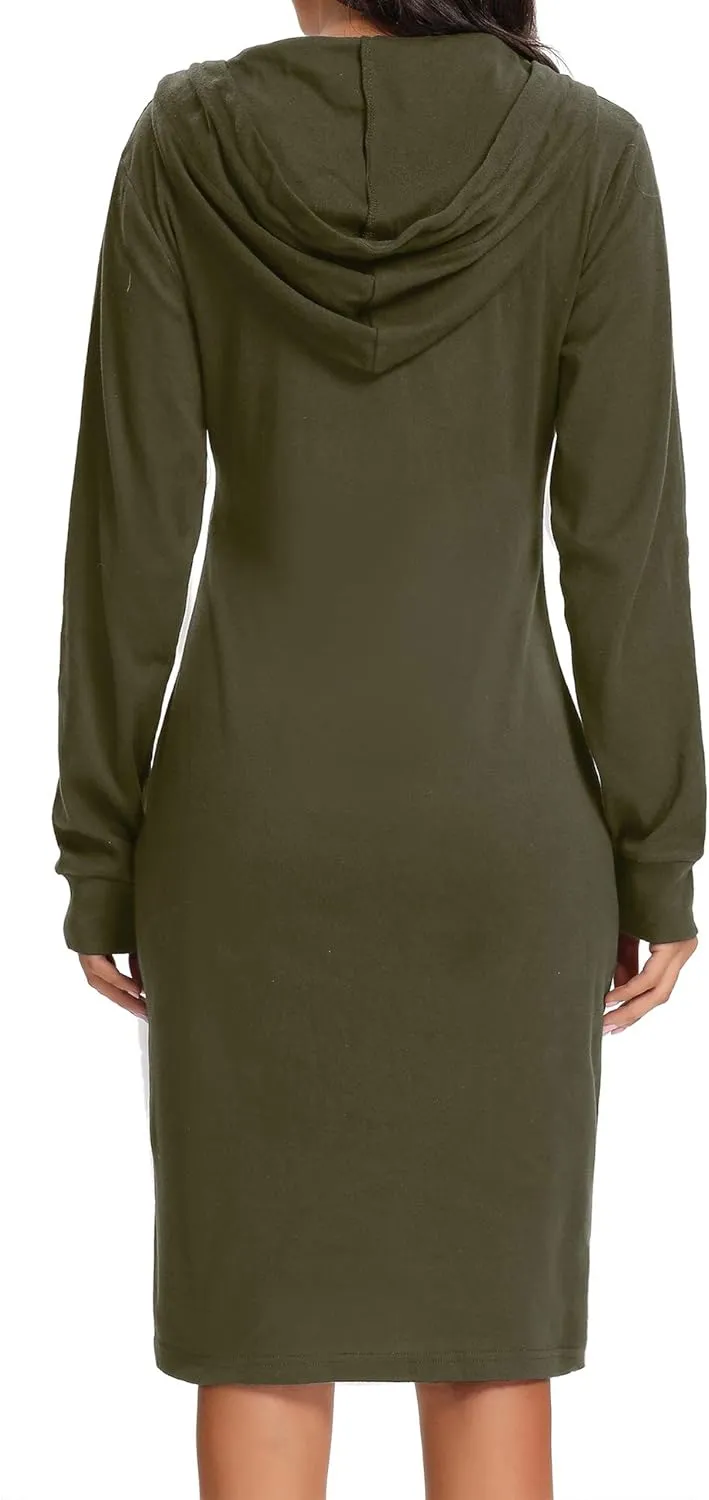 Kimmery Long Sleeve Dress for Women Lightweight Kangaroo Pocket Hoodie Dress Fall Sweatshirts for Women