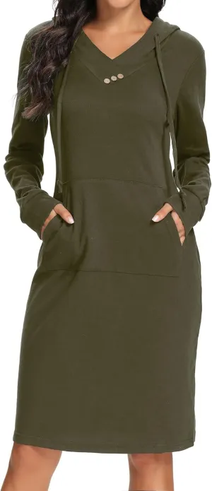 Kimmery Long Sleeve Dress for Women Lightweight Kangaroo Pocket Hoodie Dress Fall Sweatshirts for Women