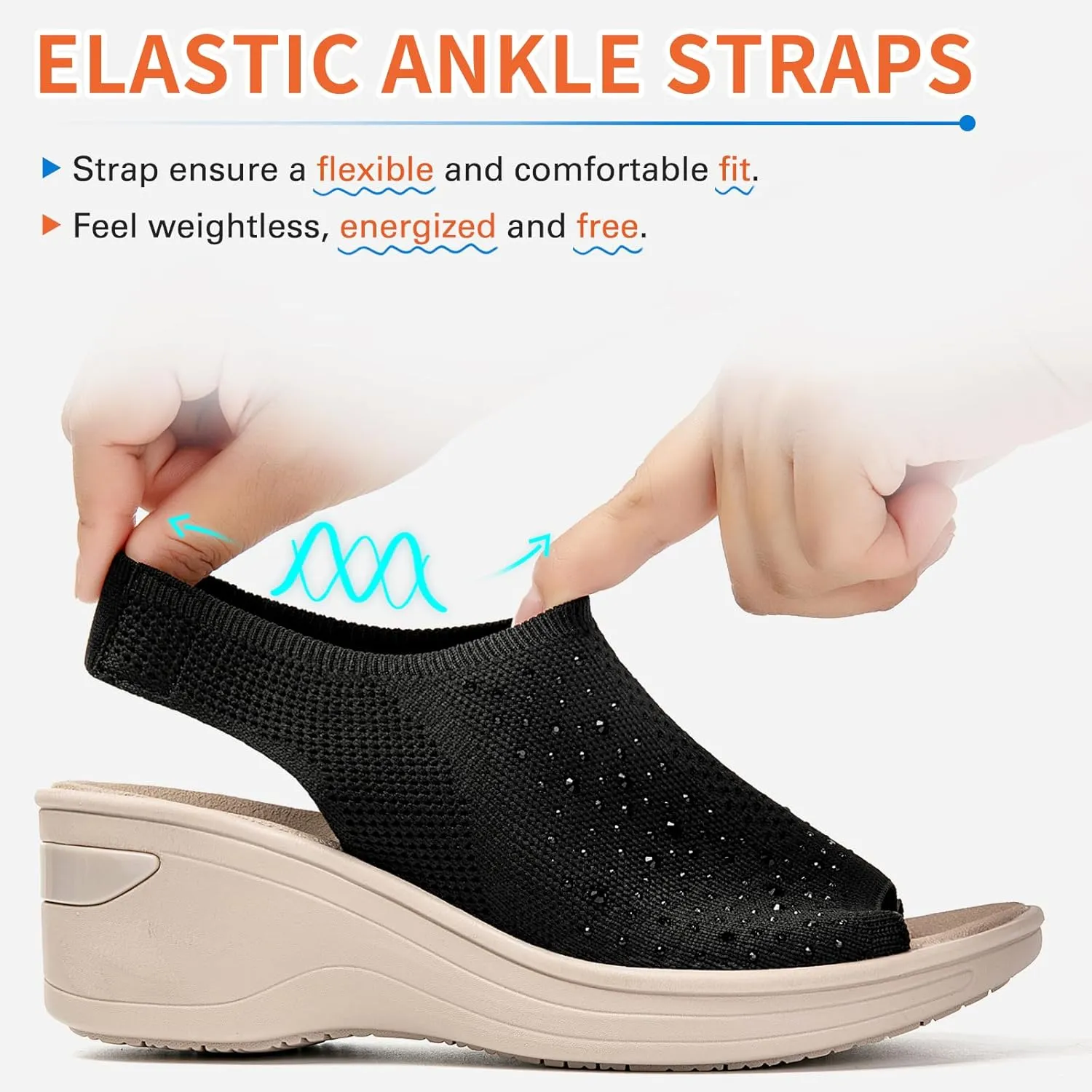 KOIMED Women's Comfortable Platform Walking Sandals With Memory Foam Open Toe Lightweight Breathable Soft Mesh Washable For Summer Travel Casual Beach Outdoor Sport