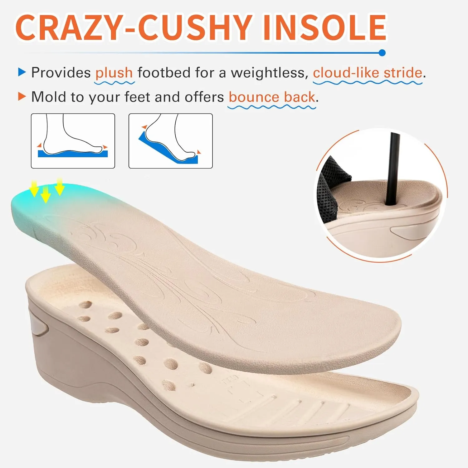 KOIMED Women's Comfortable Platform Walking Sandals With Memory Foam Open Toe Lightweight Breathable Soft Mesh Washable For Summer Travel Casual Beach Outdoor Sport