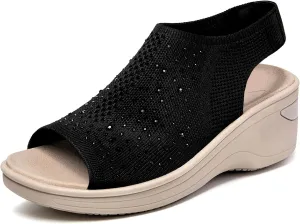 KOIMED Women's Comfortable Platform Walking Sandals With Memory Foam Open Toe Lightweight Breathable Soft Mesh Washable For Summer Travel Casual Beach Outdoor Sport