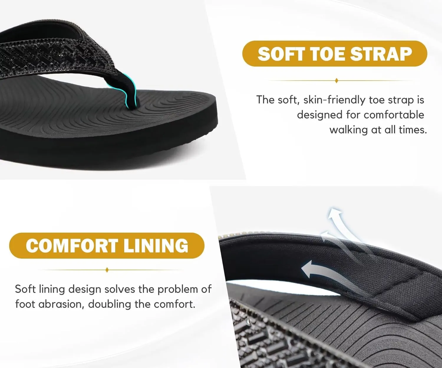 KuaiLu Womens Dressy Rhinestone Platform Flip Flops Trendy Comfortable Arch Support Cushion Walking Thong Sandals Yoga Foam Low Wedge Slippers Summer Pool Beach