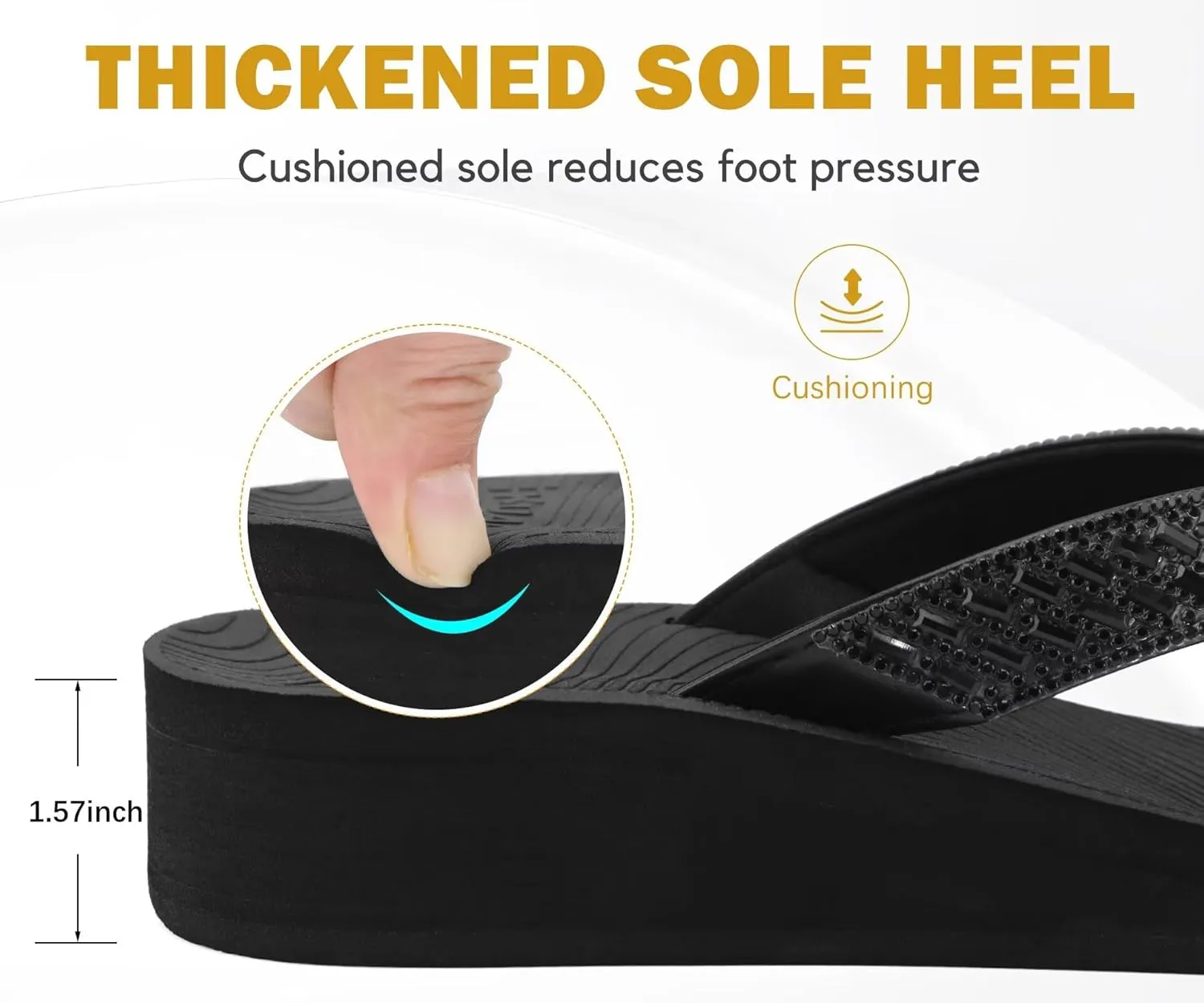 KuaiLu Womens Dressy Rhinestone Platform Flip Flops Trendy Comfortable Arch Support Cushion Walking Thong Sandals Yoga Foam Low Wedge Slippers Summer Pool Beach