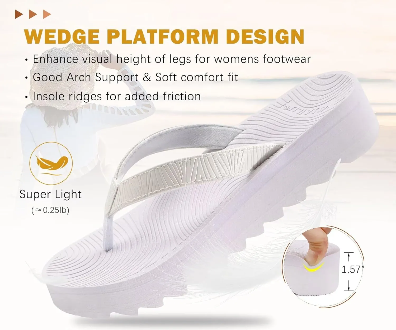 KuaiLu Women’s Flip Flops Ladies Yoga Mat Platform Thong Sandals Dressy Womans Lightweight Summer Slip On Beach Flip Flop Sandles, Soft Cushion Footbed, Arch Support