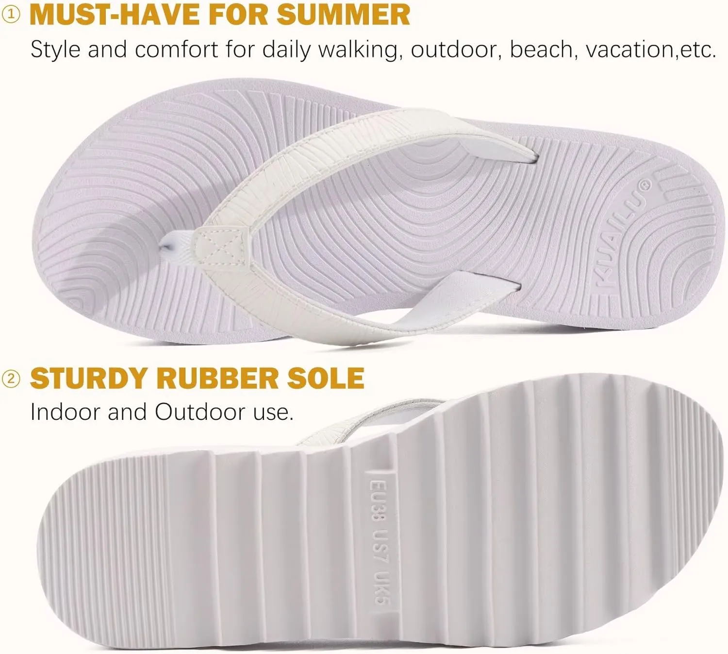 KuaiLu Women’s Flip Flops Ladies Yoga Mat Platform Thong Sandals Dressy Womans Lightweight Summer Slip On Beach Flip Flop Sandles, Soft Cushion Footbed, Arch Support