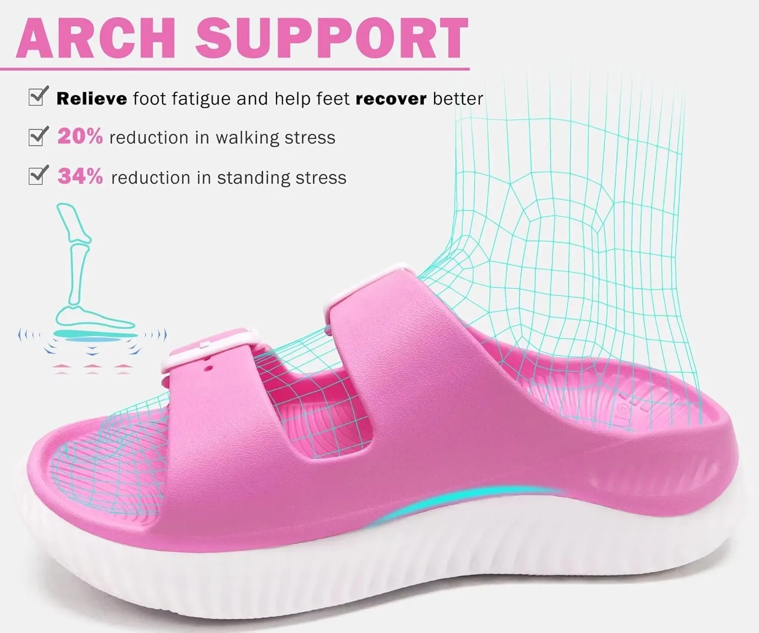 KuaiLu Womens Recovery Sandals With Comfortable Plantar Fasciitis Arch Support Ladies Orthopedic Slides Open Toe Slip On Thick Soft Cushion Slippers Summer Pool Beach Sandles