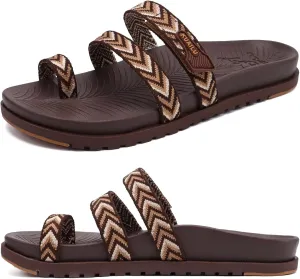 KuaiLu Womens Slides Sandals with Plantar Fasciitis Arch Support Fashion Comfort Adjustable Flat Sandals Ladies Lightweight Orthotic Slip on Sandals