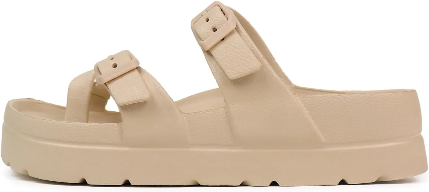 L LOUBIT Women's Platform Sandals with Arch Support Comfortable Adjustable Buckle Slides Lightweight Summer Beach Slippers Non-Slip Shower Shoes
