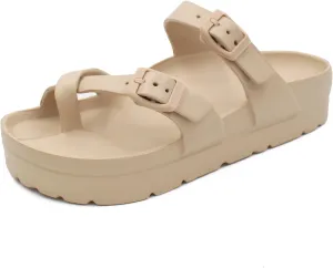L LOUBIT Women's Platform Sandals with Arch Support Comfortable Adjustable Buckle Slides Lightweight Summer Beach Slippers Non-Slip Shower Shoes