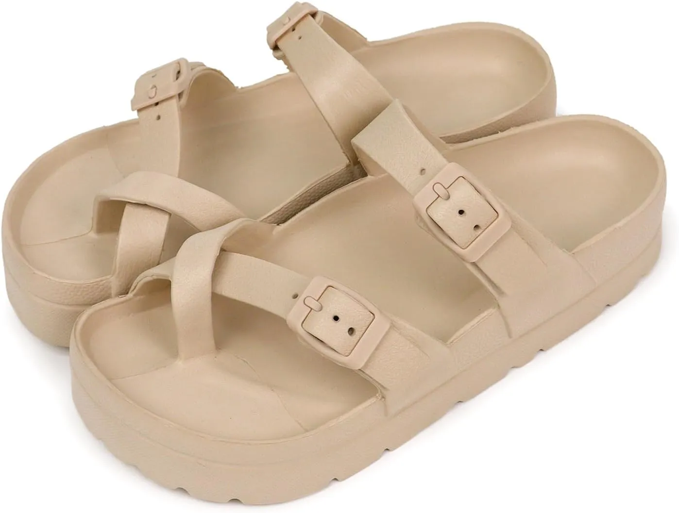 L LOUBIT Women's Platform Sandals with Arch Support Comfortable Adjustable Buckle Slides Lightweight Summer Beach Slippers Non-Slip Shower Shoes