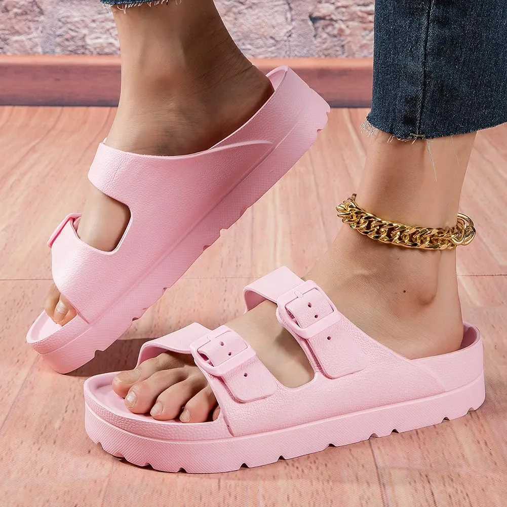 L LOUBIT Women's Platform Sandals with Arch Support Pillow Soft Adjustable Buckle Slides Lightweight Non-Slip Summer Beach Shoes
