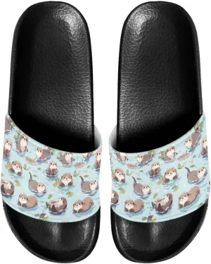 Ladies Pillow House Slide Sandals Open Toe Black Flat Shoes Ultra Cushion Sandals Single Band Bath Shower Shoes Travel-friendly Flip Flops
