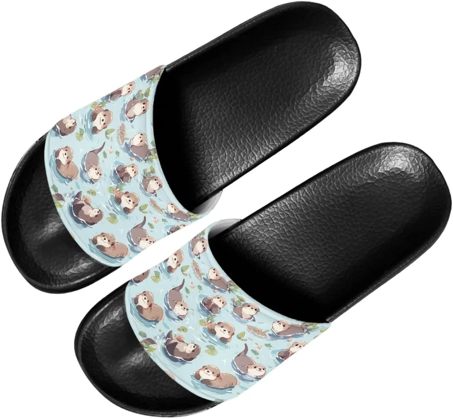 Ladies Pillow House Slide Sandals Open Toe Black Flat Shoes Ultra Cushion Sandals Single Band Bath Shower Shoes Travel-friendly Flip Flops