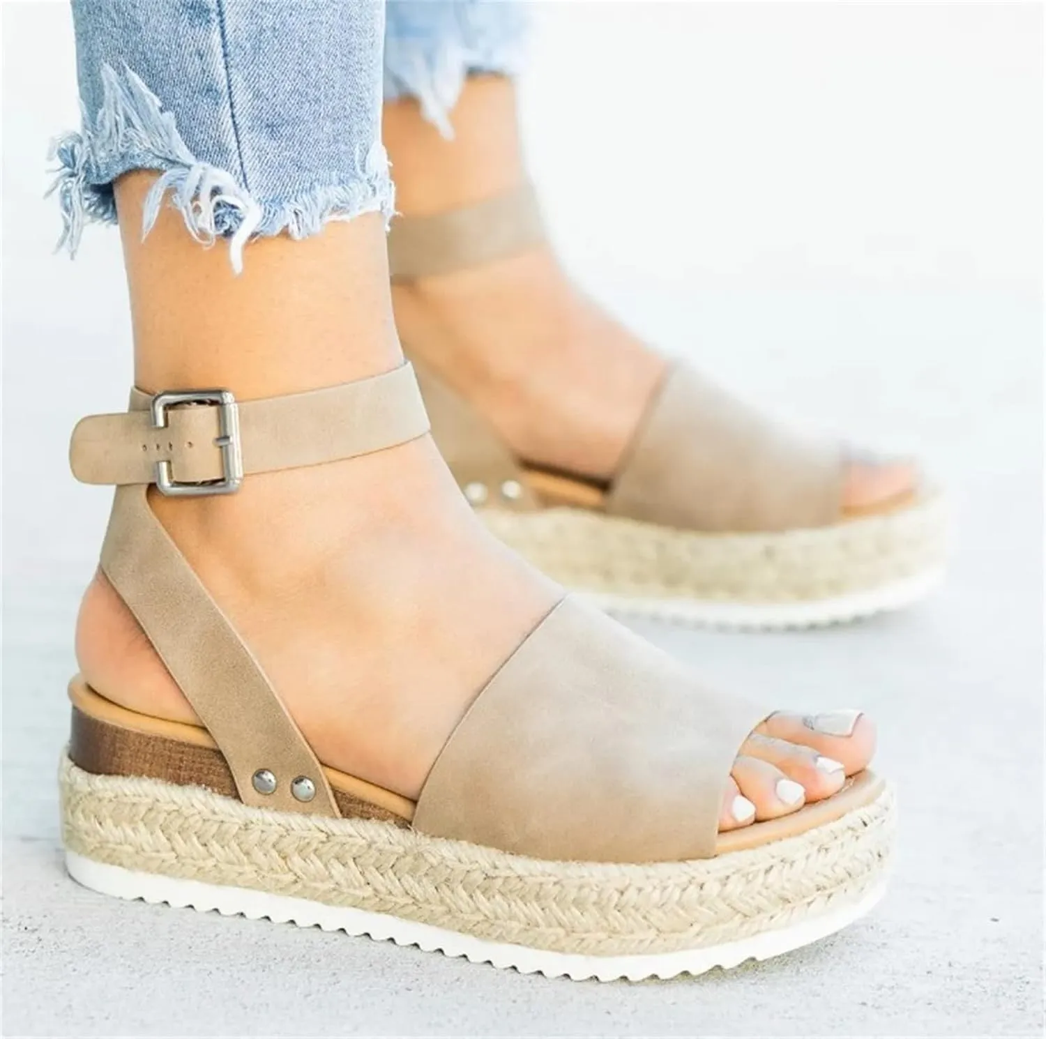 Ladmiple Wedge Sandals for Women Dressy Casual Summer Ankle Strap Open Toe High Heel Platform Slip on Espadrilles Sandal