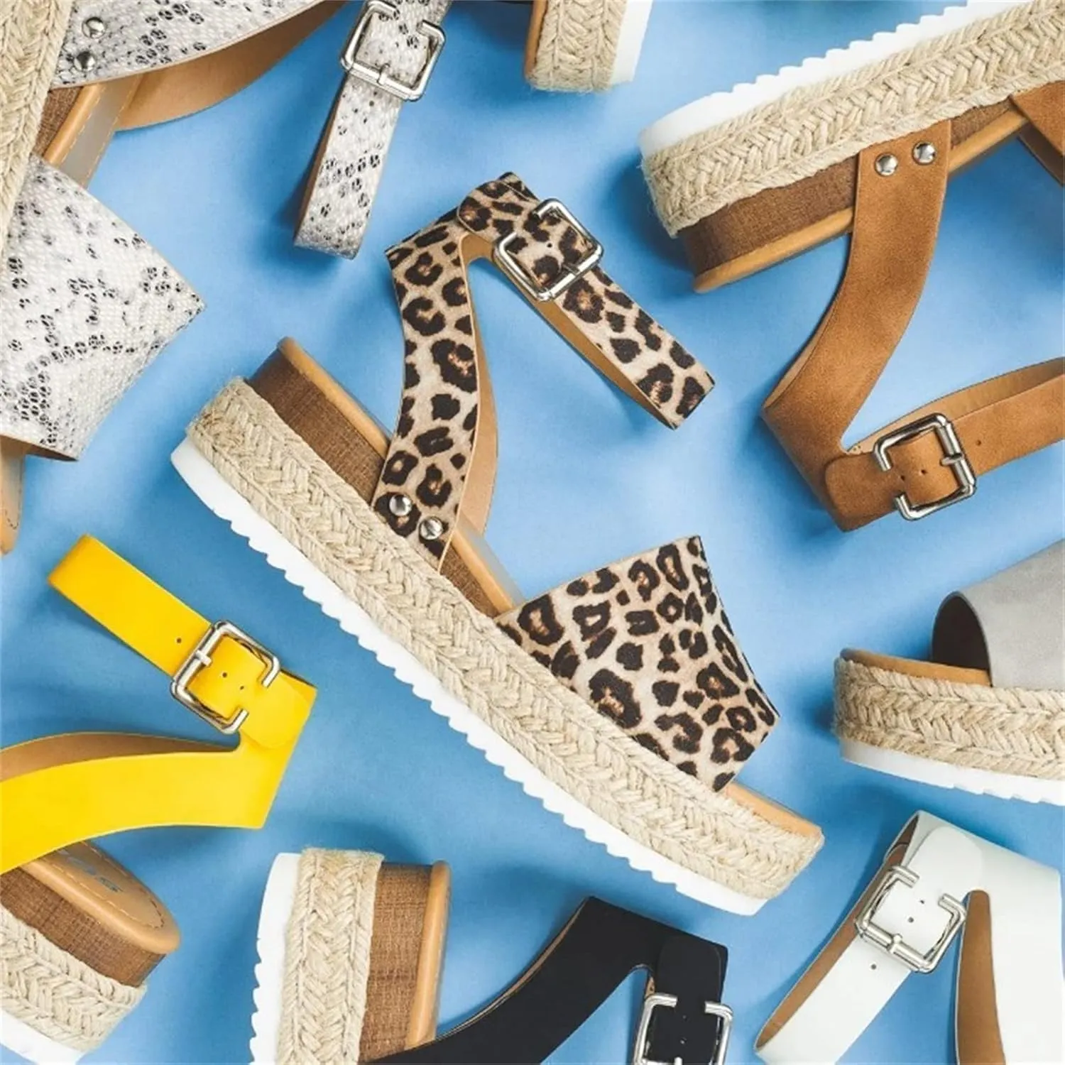Ladmiple Wedge Sandals for Women Dressy Casual Summer Ankle Strap Open Toe High Heel Platform Slip on Espadrilles Sandal