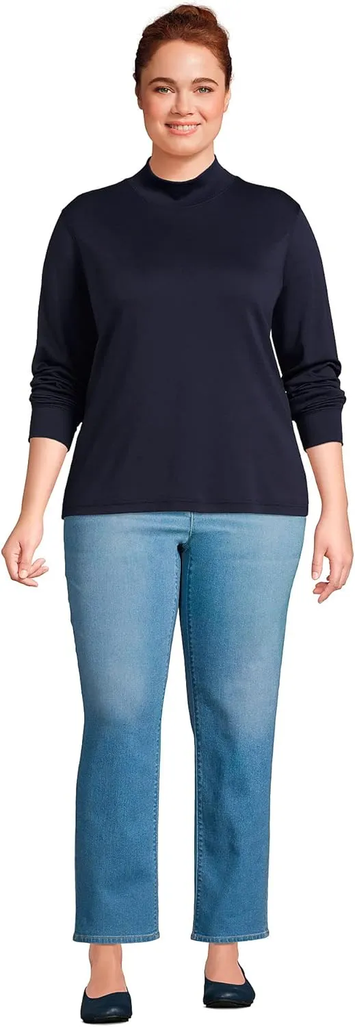 Lands' End Women's Long Sleeve American-Grown Supima Cotton Mock Turtleneck Shirt