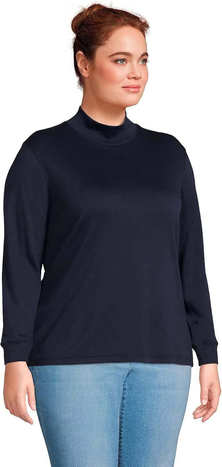 Lands' End Women's Long Sleeve American-Grown Supima Cotton Mock Turtleneck Shirt