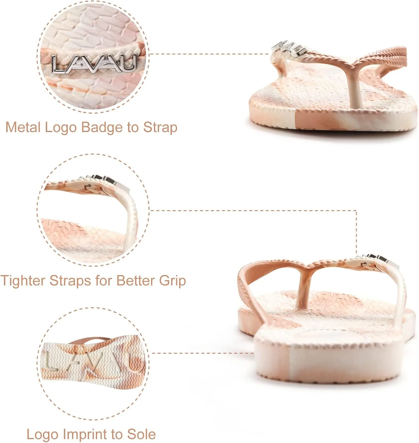 LAVAU Women Waterproof Flip Flops, Shower & Water No-Slip Sandals for Pool and Beach
