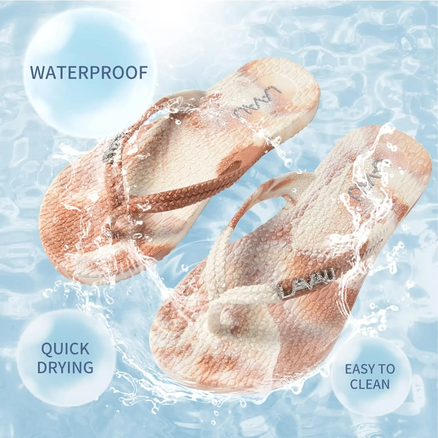 LAVAU Women Waterproof Flip Flops, Shower & Water No-Slip Sandals for Pool and Beach