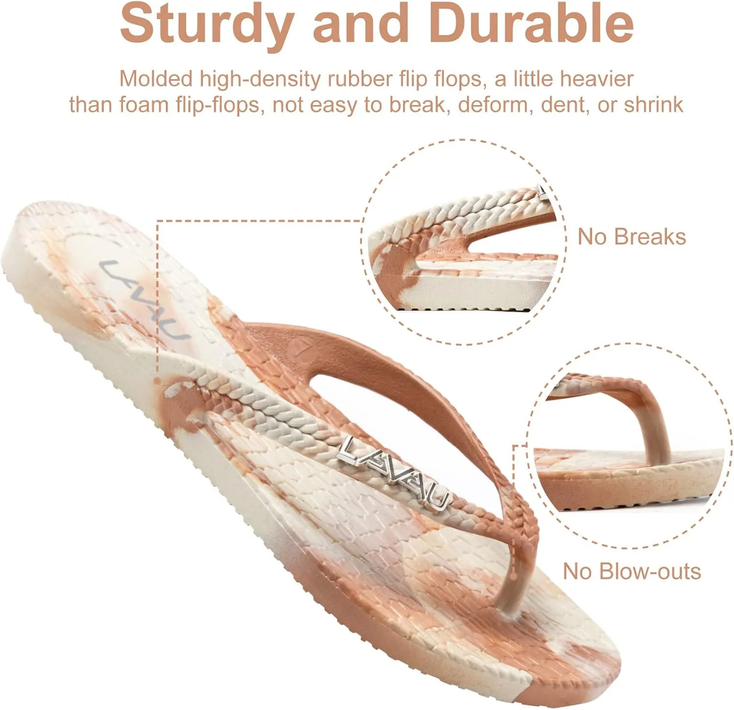 LAVAU Women Waterproof Flip Flops, Shower & Water No-Slip Sandals for Pool and Beach