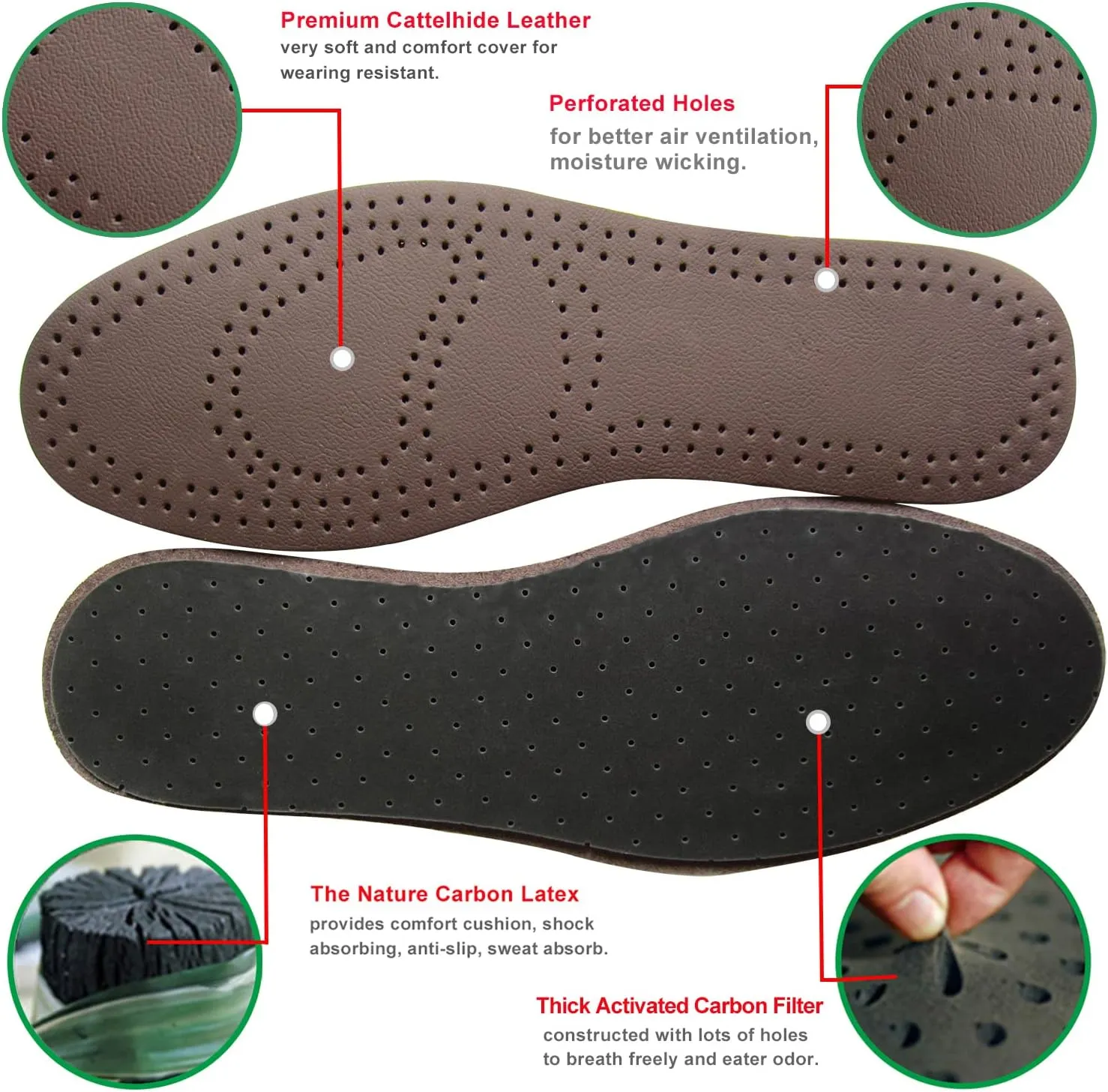 Leather Insoles for Women Black Leather Insoles for Men Thin Shoes Inserts for Dress Shoes Hiking Boots Insoles Shoe Cushi Black brown