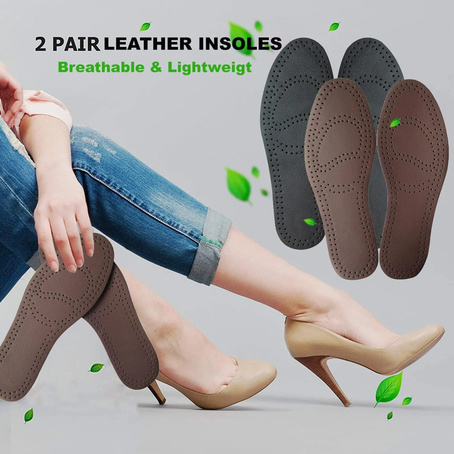 Leather Insoles for Women Black Leather Insoles for Men Thin Shoes Inserts for Dress Shoes Hiking Boots Insoles Shoe Cushi Black brown