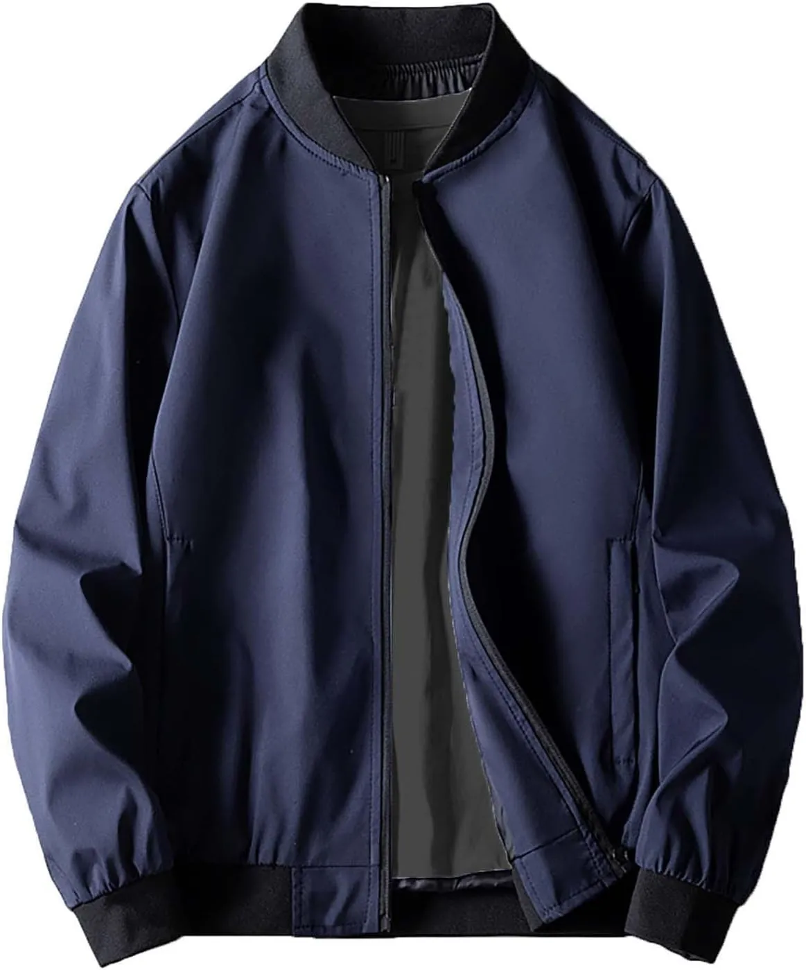 Lightweight Bomber Jackets for Men Full Zip Varsity Letterman Jackets Fall Winter Casual Fit Warm Coats with Pockets