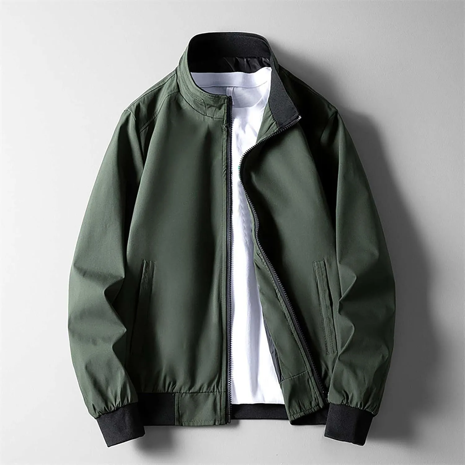 Lightweight Bomber Jackets for Men Full Zip Varsity Letterman Jackets Fall Winter Casual Fit Warm Coats with Pockets