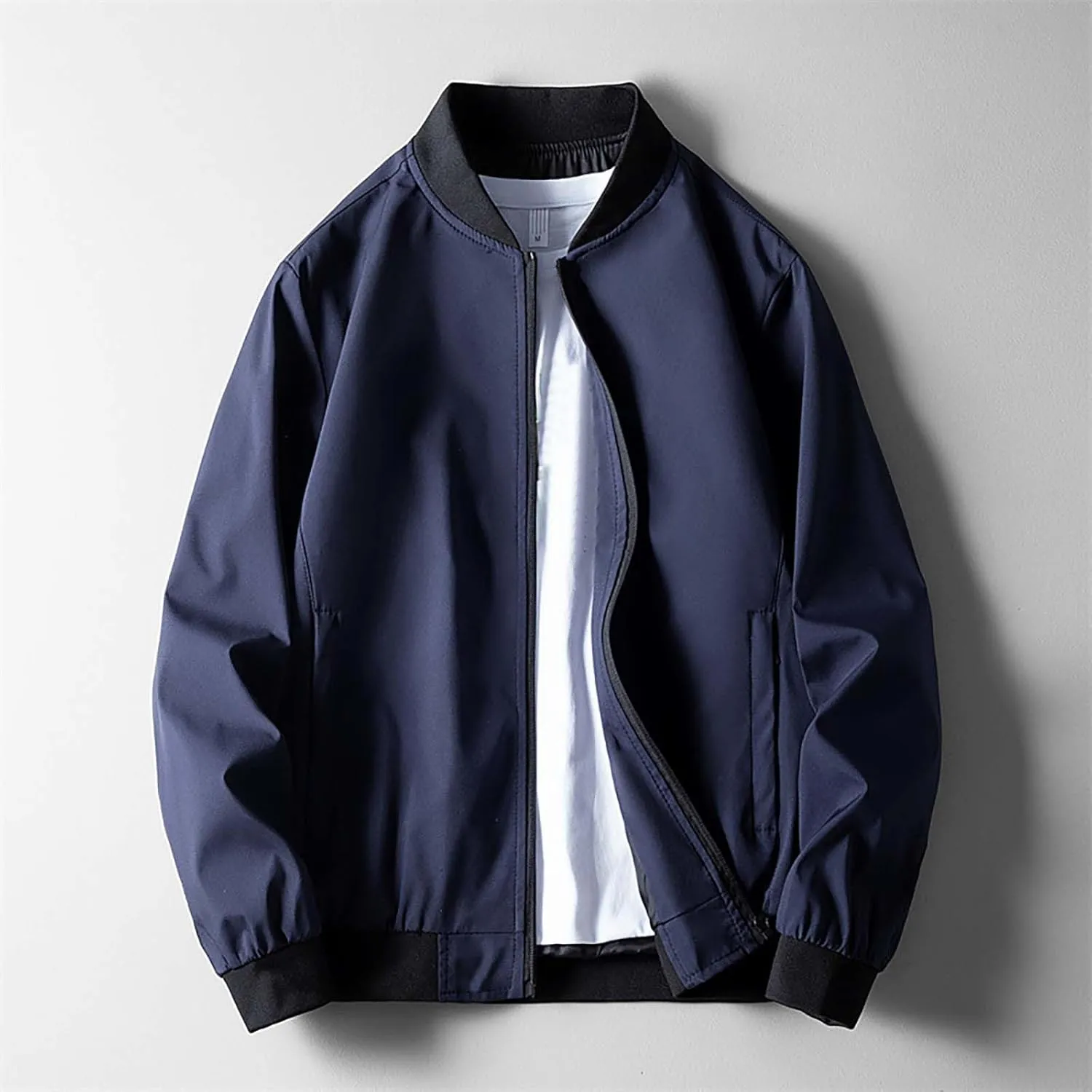 Lightweight Bomber Jackets for Men Full Zip Varsity Letterman Jackets Fall Winter Casual Fit Warm Coats with Pockets