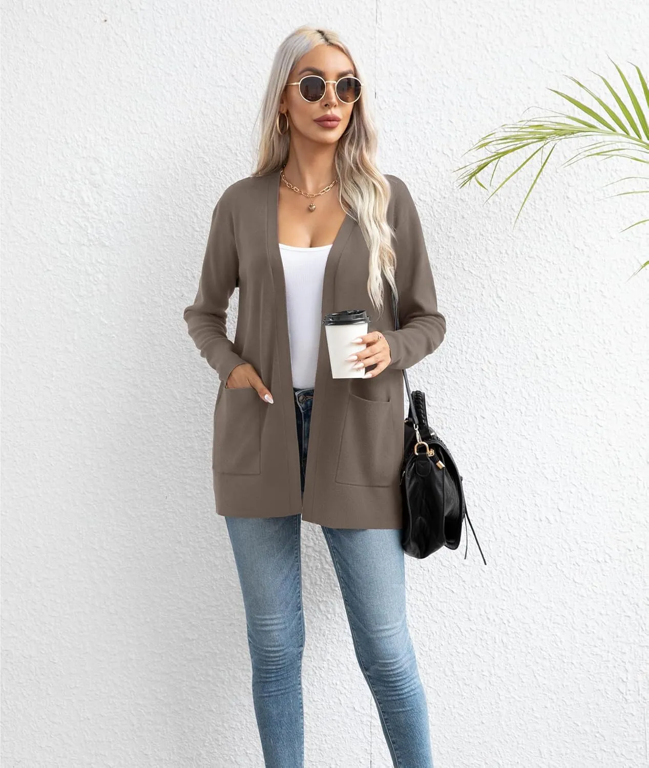 LILBETTER Womens Casual Lightweight Long Sleeve Open Front Cardigan Sweaters with Pockets