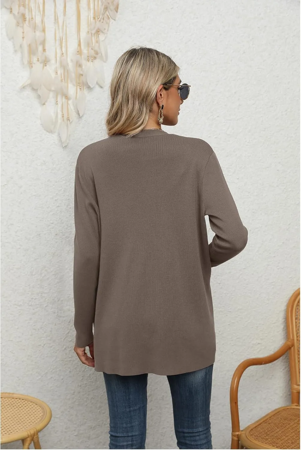 LILBETTER Womens Casual Lightweight Long Sleeve Open Front Cardigan Sweaters with Pockets