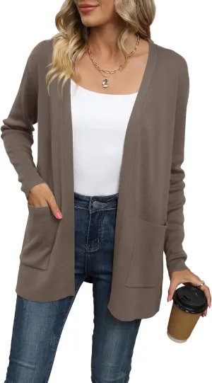 LILBETTER Womens Casual Lightweight Long Sleeve Open Front Cardigan Sweaters with Pockets