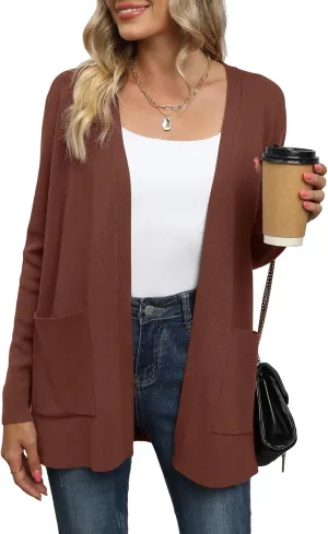 LILBETTER Womens Casual Lightweight Long Sleeve Open Front Cardigan Sweaters with Pockets