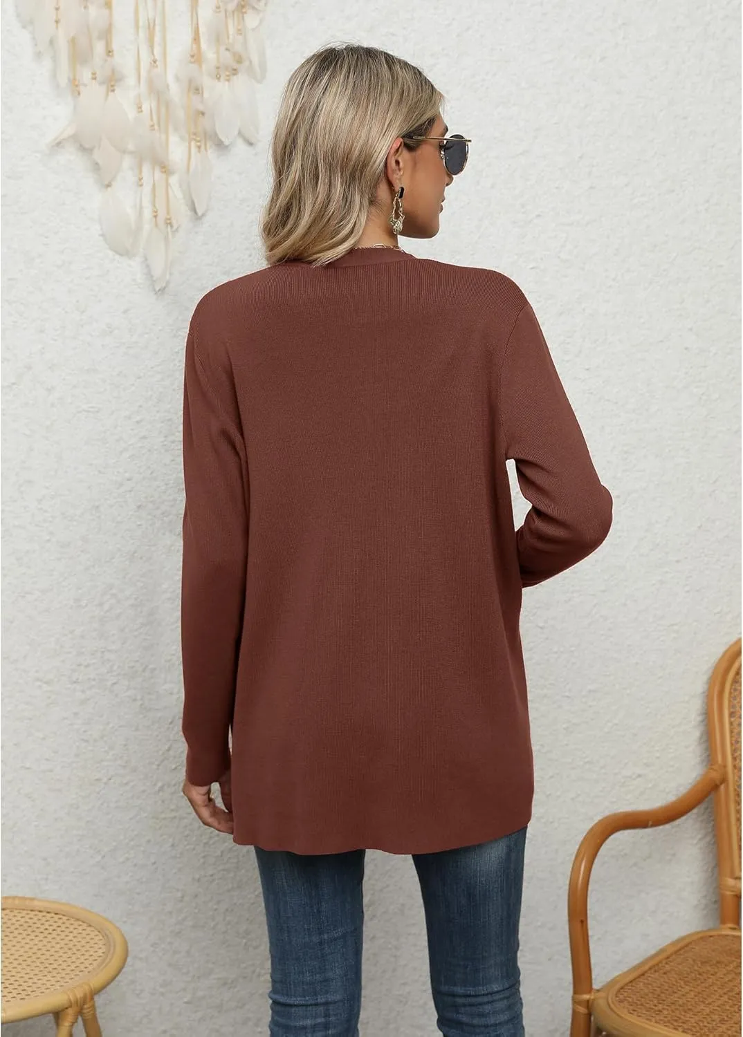 LILBETTER Womens Casual Lightweight Long Sleeve Open Front Cardigan Sweaters with Pockets