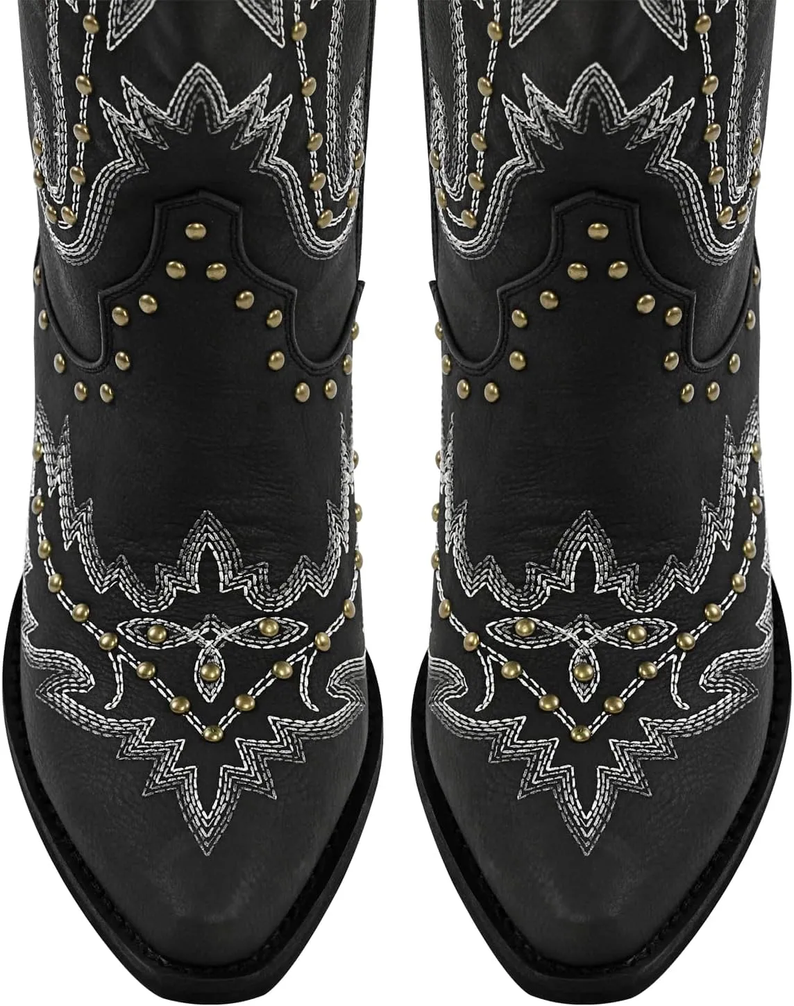 LISHAN Women's Western Cowboy Cowgirl Boots Thigh High Embroidered Block Heels Faux Leather Back Lace Up Shoes