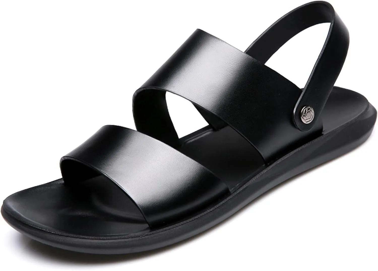 Lossarye Men's Leather Open Toe Casual Flat Sandals Adjustable Strap Lightweight Non-Slip Outdoor Walking Sandals Summer Dual Use Slippers