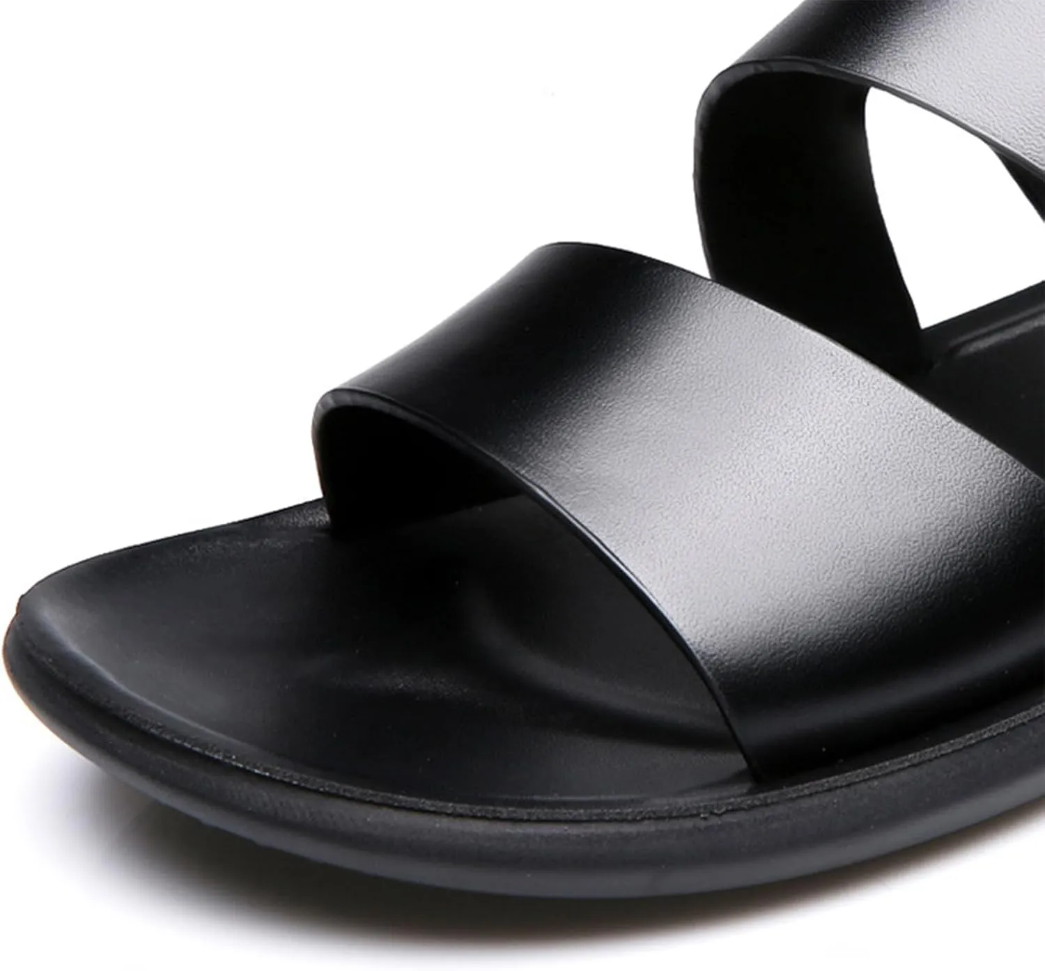 Lossarye Men's Leather Open Toe Casual Flat Sandals Adjustable Strap Lightweight Non-Slip Outdoor Walking Sandals Summer Dual Use Slippers