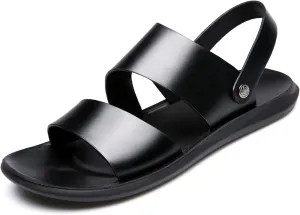 Lossarye Men's Leather Open Toe Casual Flat Sandals Adjustable Strap Lightweight Non-Slip Outdoor Walking Sandals Summer Dual Use Slippers