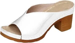 Low Chunky Heels for Women Comfortable Open Toe Sandals Slip on Fashion Wedding Party Dress Shoes Casual Summer Classic Colors Block Slippers