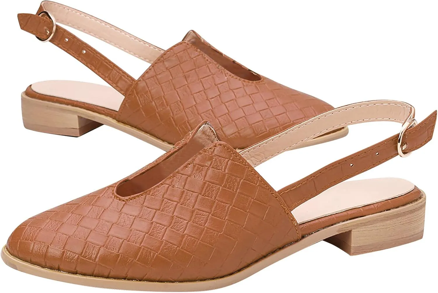 Low Heel Sandal for Women Summer Fashion Cutout Baotou Pointed Toe Closed Toe Weave Strap Buckle Casual Flat Sandalias Comfortable Slides Mules Shoes